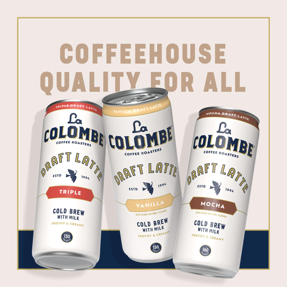 La Colombe Draft Latte vanilla can showcases creamy texture for on-the-go