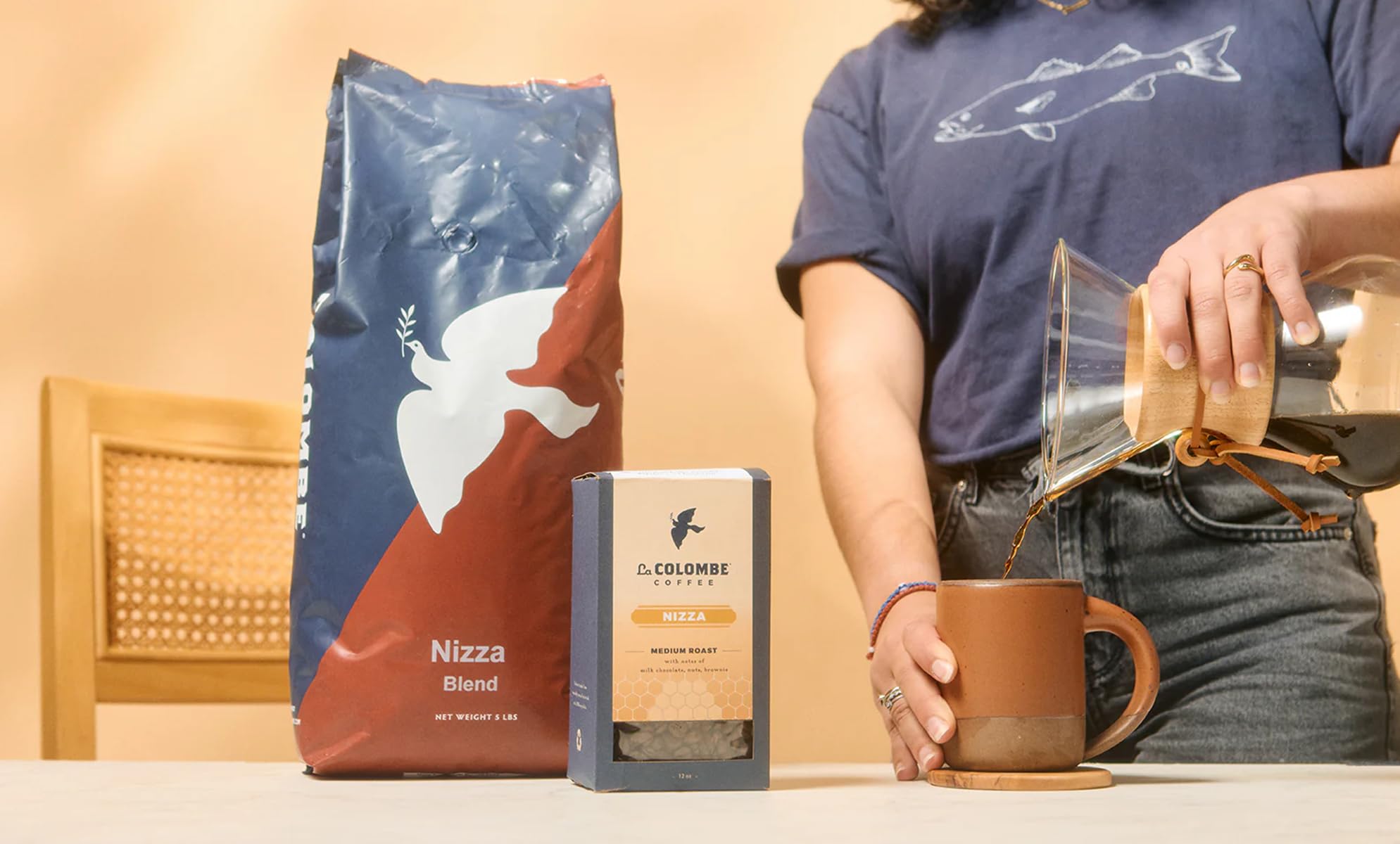La Colombe Nizza blend label highlights milk chocolate and nut notes.