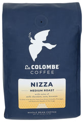 La Colombe Nizza medium roast package showcases fresh whole beans for home brewing.
