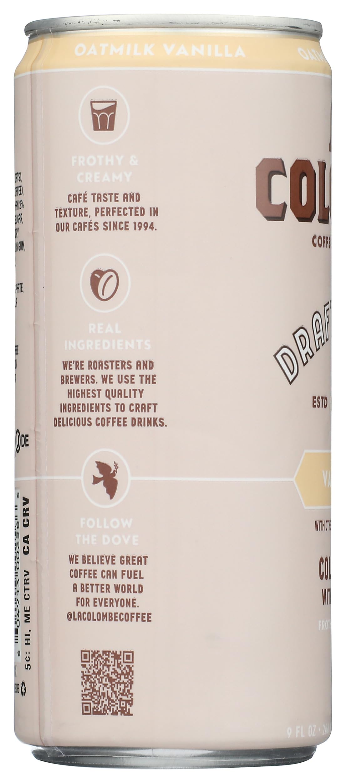 Sip-through lid on La Colombe latte for easy on-the-go drinking.