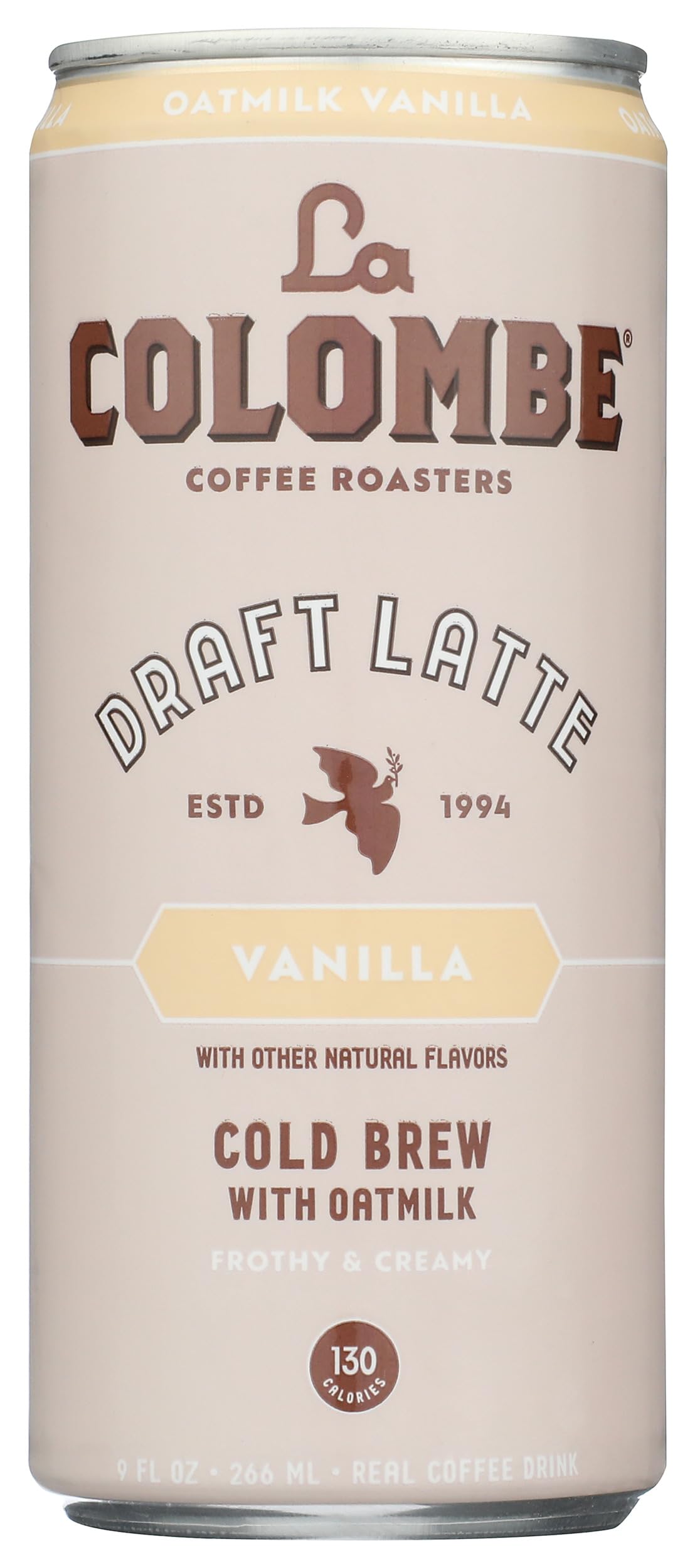 La Colombe Oatmilk Draft Latte vanilla can, dairy-free vanilla flavor for on-the-go.