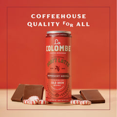La Colombe Peppermint Mocha Draft Latte dark chocolate detail conveys decadent notes without heavy sugar.