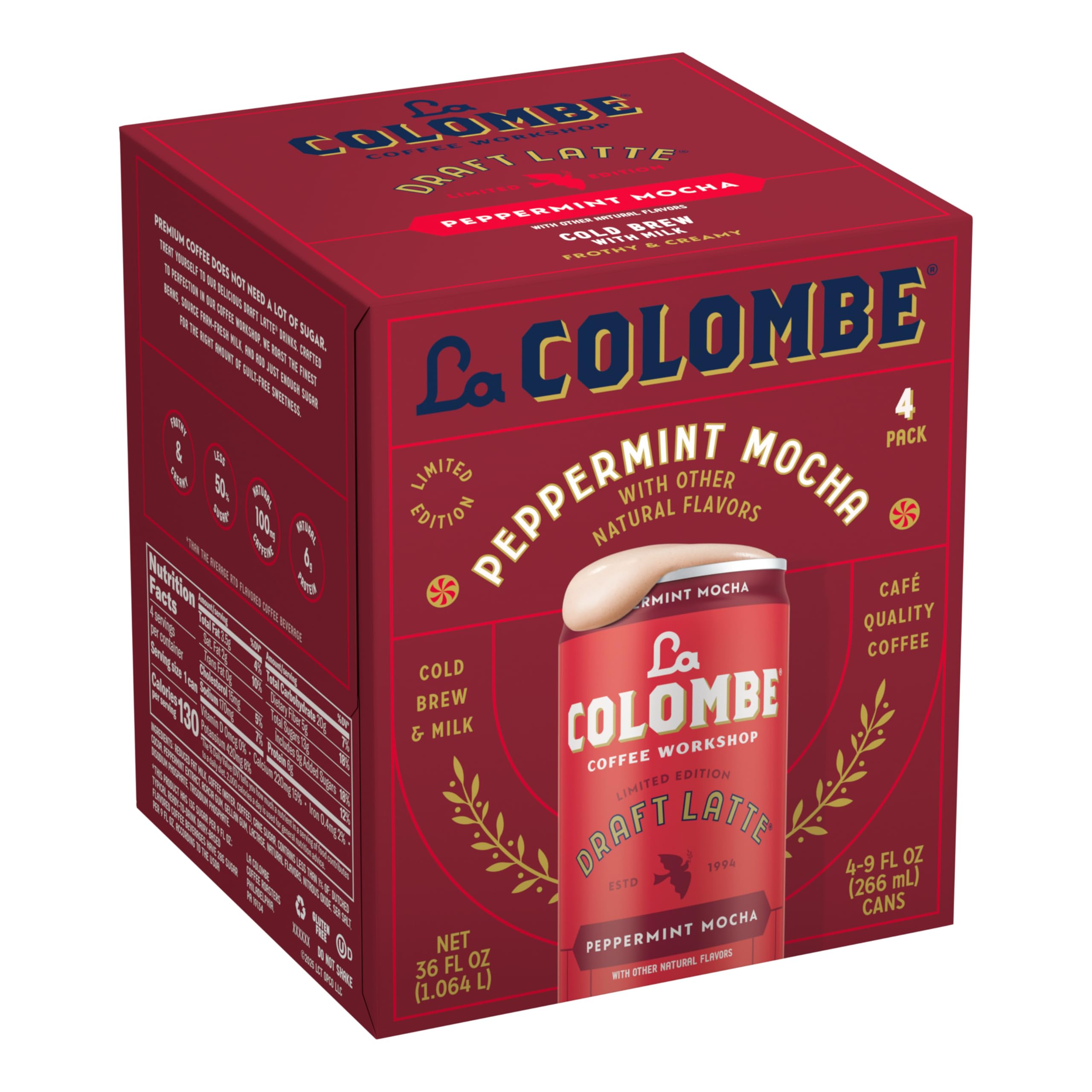 La Colombe Peppermint Mocha Draft Latte ingredients list reinforces real ingredients appeal.