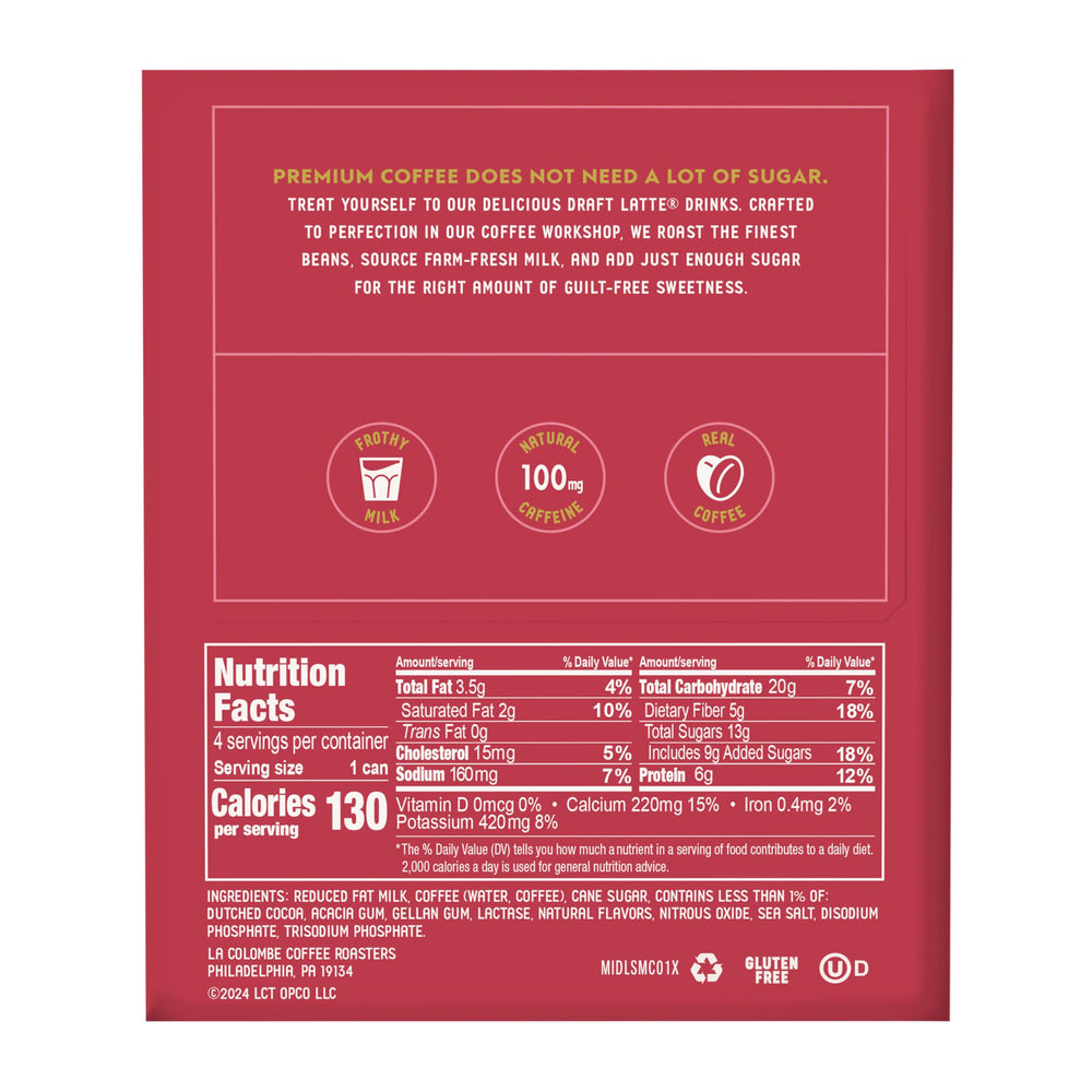 La Colombe Strawberry Mocha Draft Latte can back view showcasing ingredients