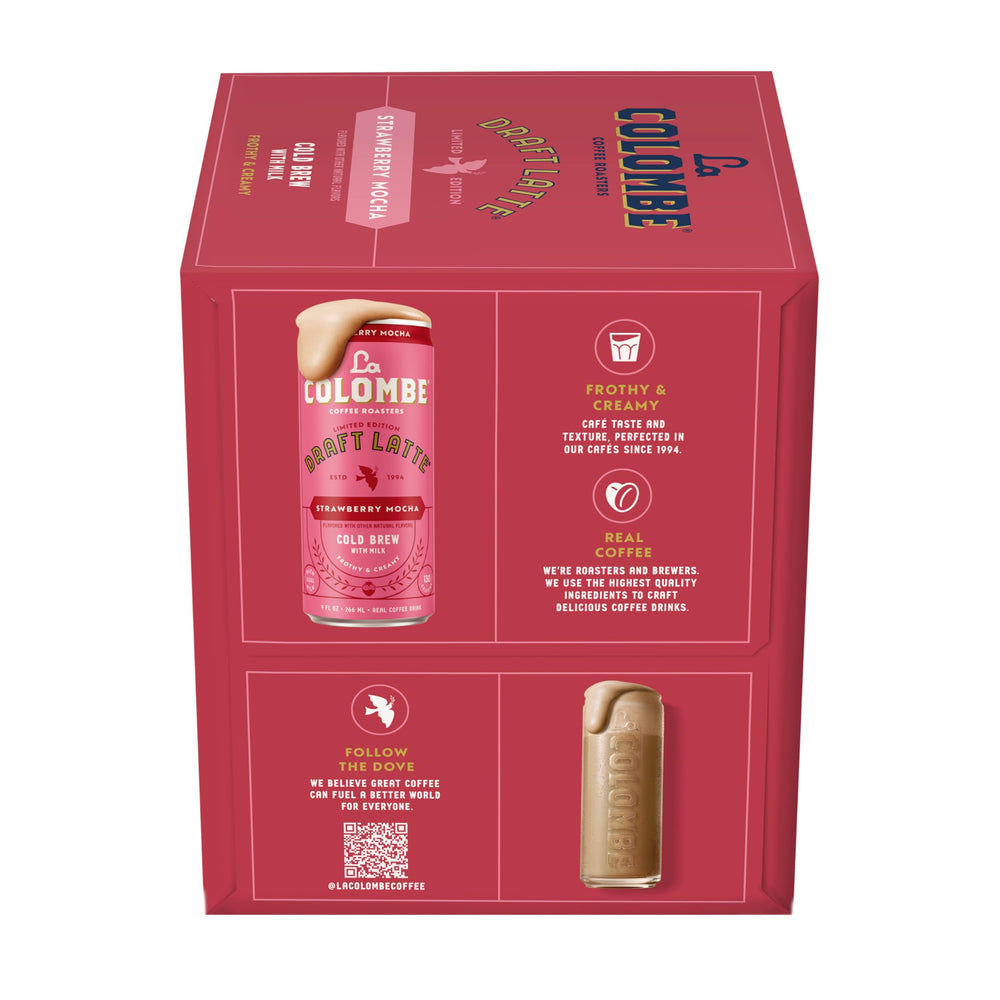La Colombe Strawberry Mocha Draft Latte in fridge, convenient daily option