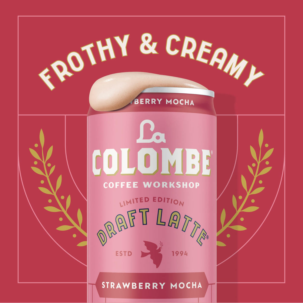 La Colombe Strawberry Mocha Draft Latte ingredients close-up, natural flavors highlighted