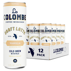 La Colombe Vanilla Draft Latte can with creamy foam for cafe-style texture