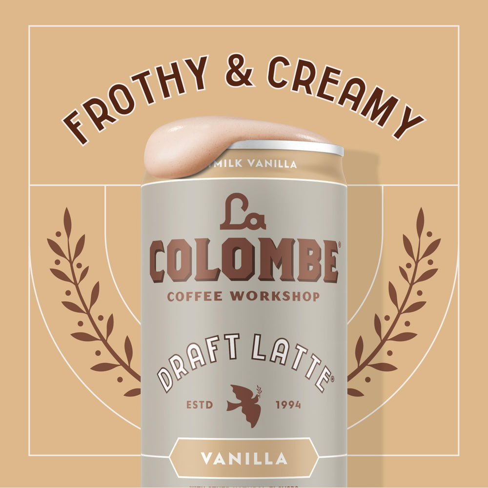 La Colombe Vanilla Oatmilk Latte bottle on shelf conveys convenience