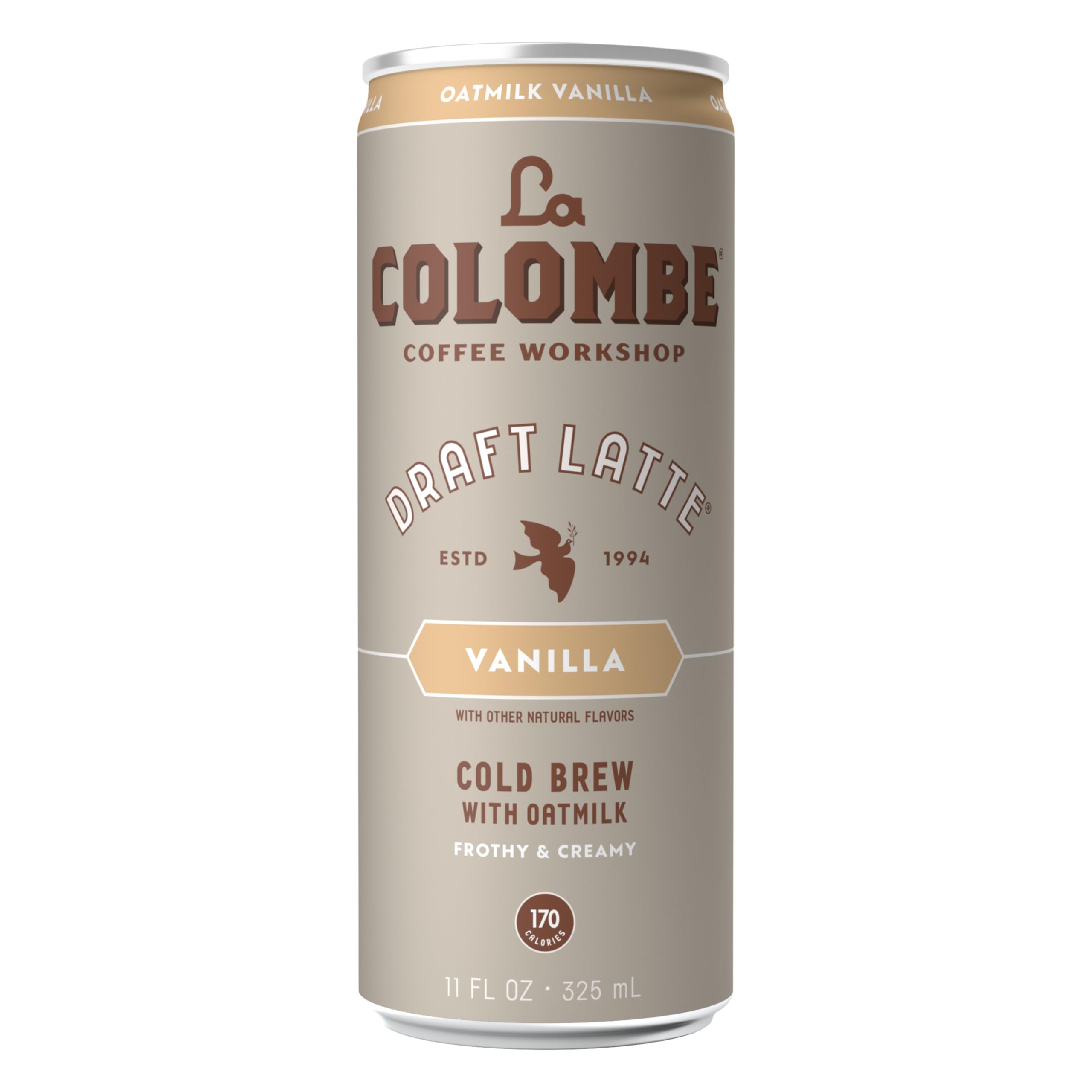 La Colombe Vanilla Oatmilk Latte can shows subtle vanilla sweetness