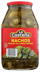 La Costena jalapeños sliced closeup—vibrant green peppers in vinegar