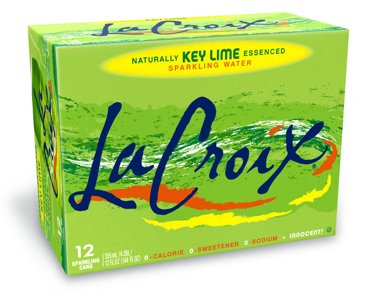 La Croix Key Lime bottle displays zero calories for light refreshment.