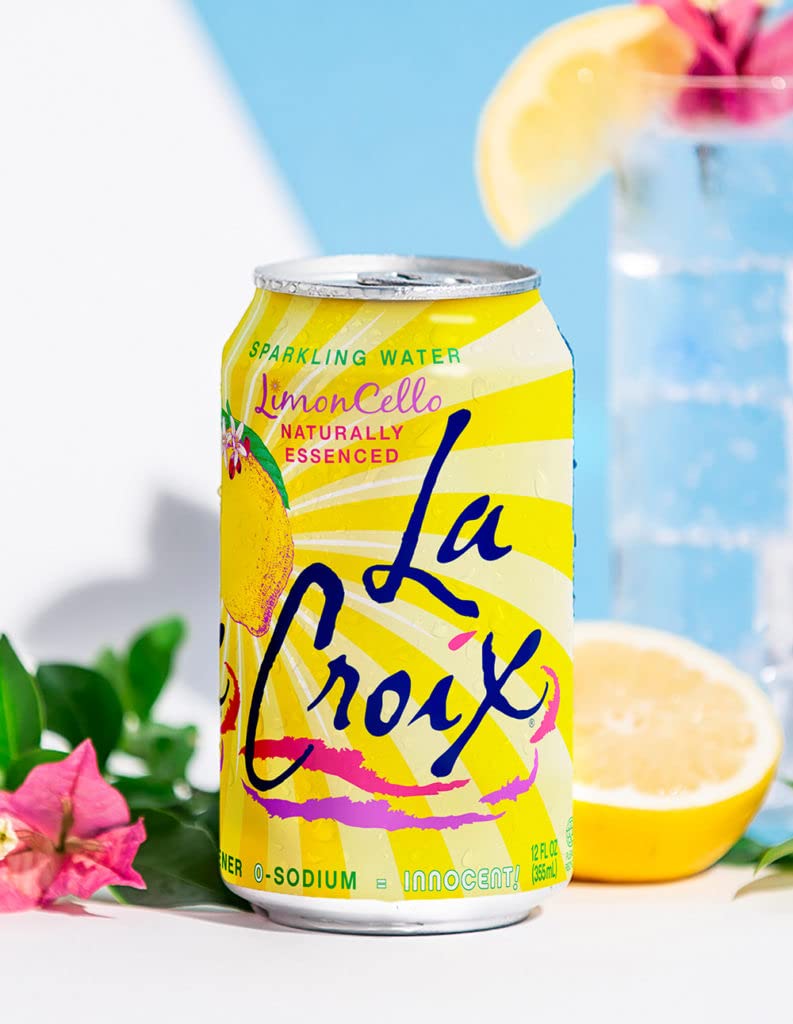 La Croix LimonCello closeup bubbles reveal natural essence aroma and finish.