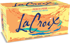 La Croix Peach Pear bottle shows crisp, zero-calorie refreshment with a fruity aroma.