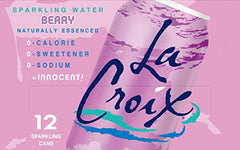 La Croix sparkling water glass with ice evokes crisp berry refreshment.