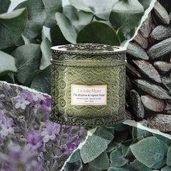 LA JOLIE MUSE embossed-daisy jar elevates decor while delivering bright eucalyptus and sage aroma.