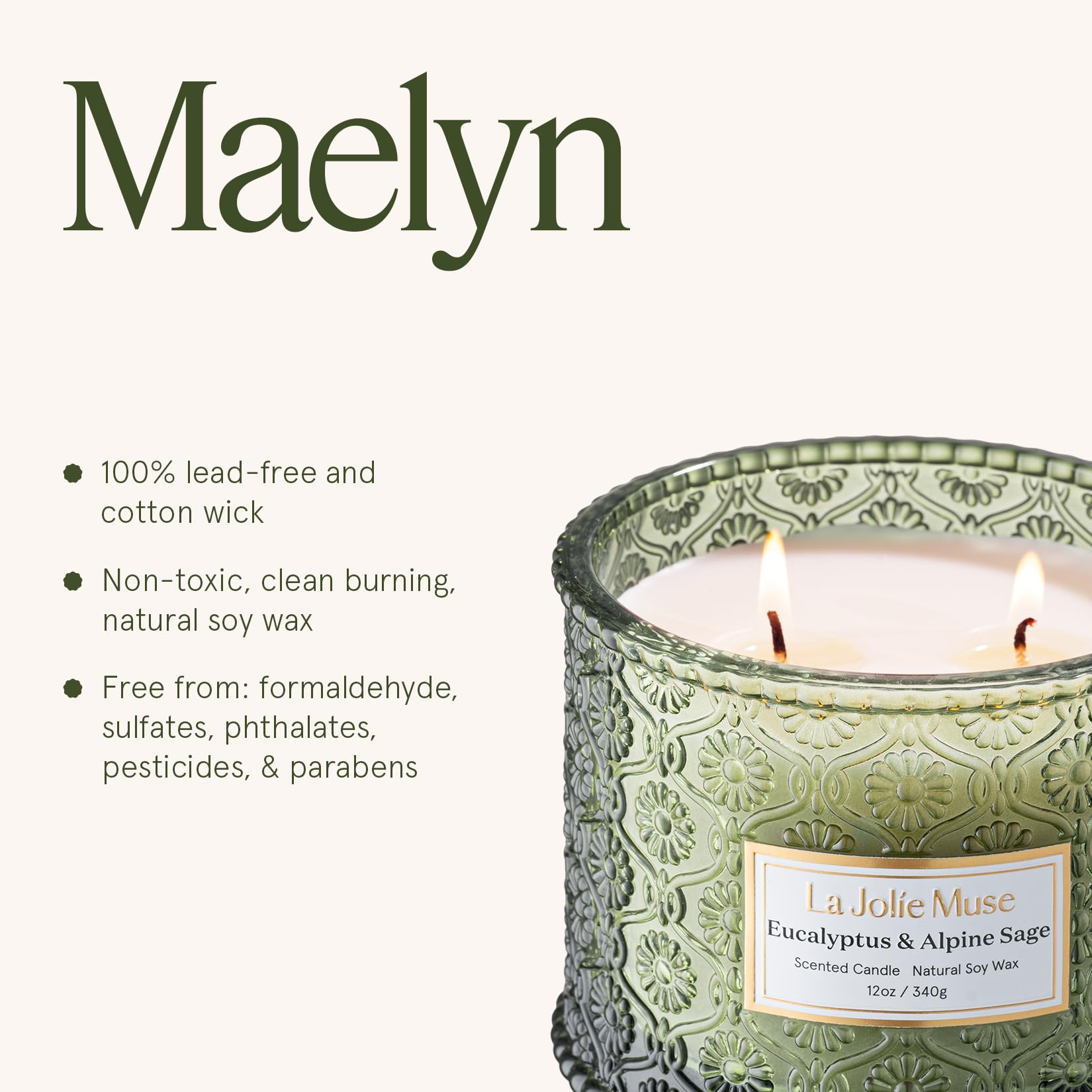 LA JOLIE MUSE 12 oz jar makes a stylish, gift-ready centerpiece for holidays.