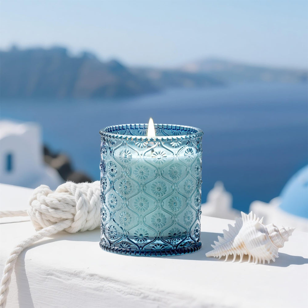LA JOLIE MUSE Santorini Salt Air candle 6 oz packaging communicates quality and style.