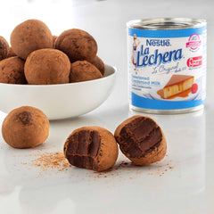 La Lechera label detail showcases heritage and ingredients.