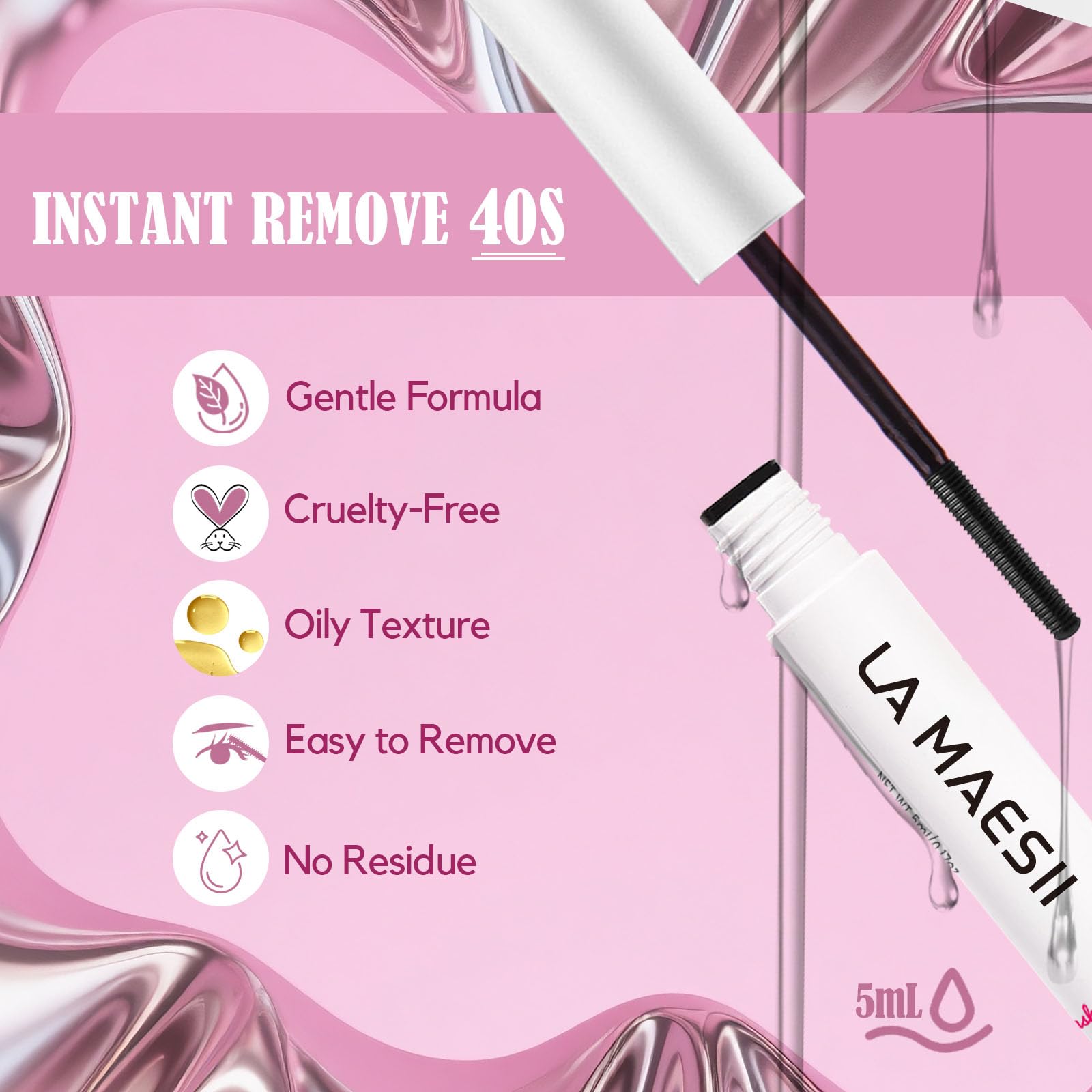 La Maesii lash remover brush applies precisely with minimal irritation.