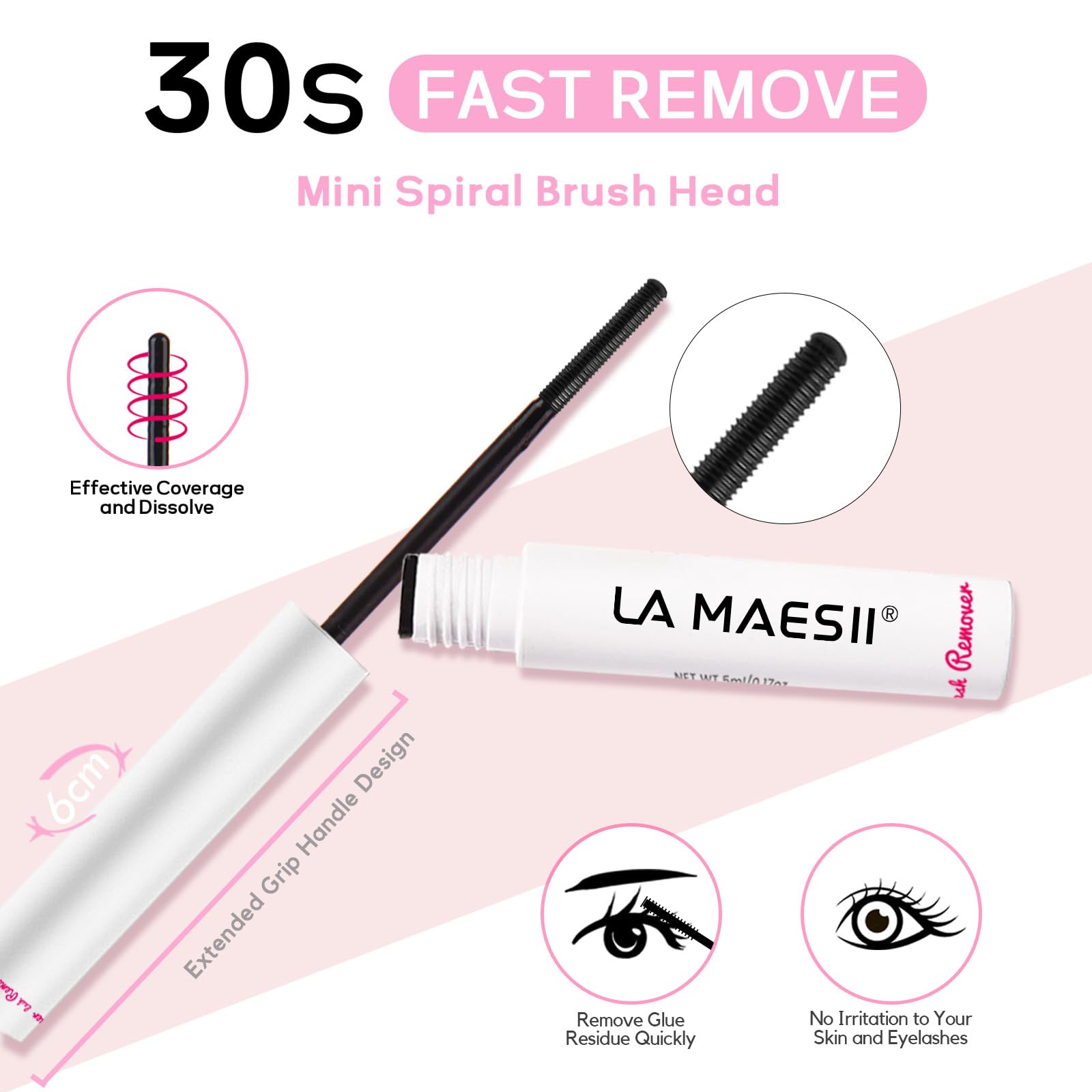 La Maesii spiral brush remover demonstrates deep-clean lash roots.