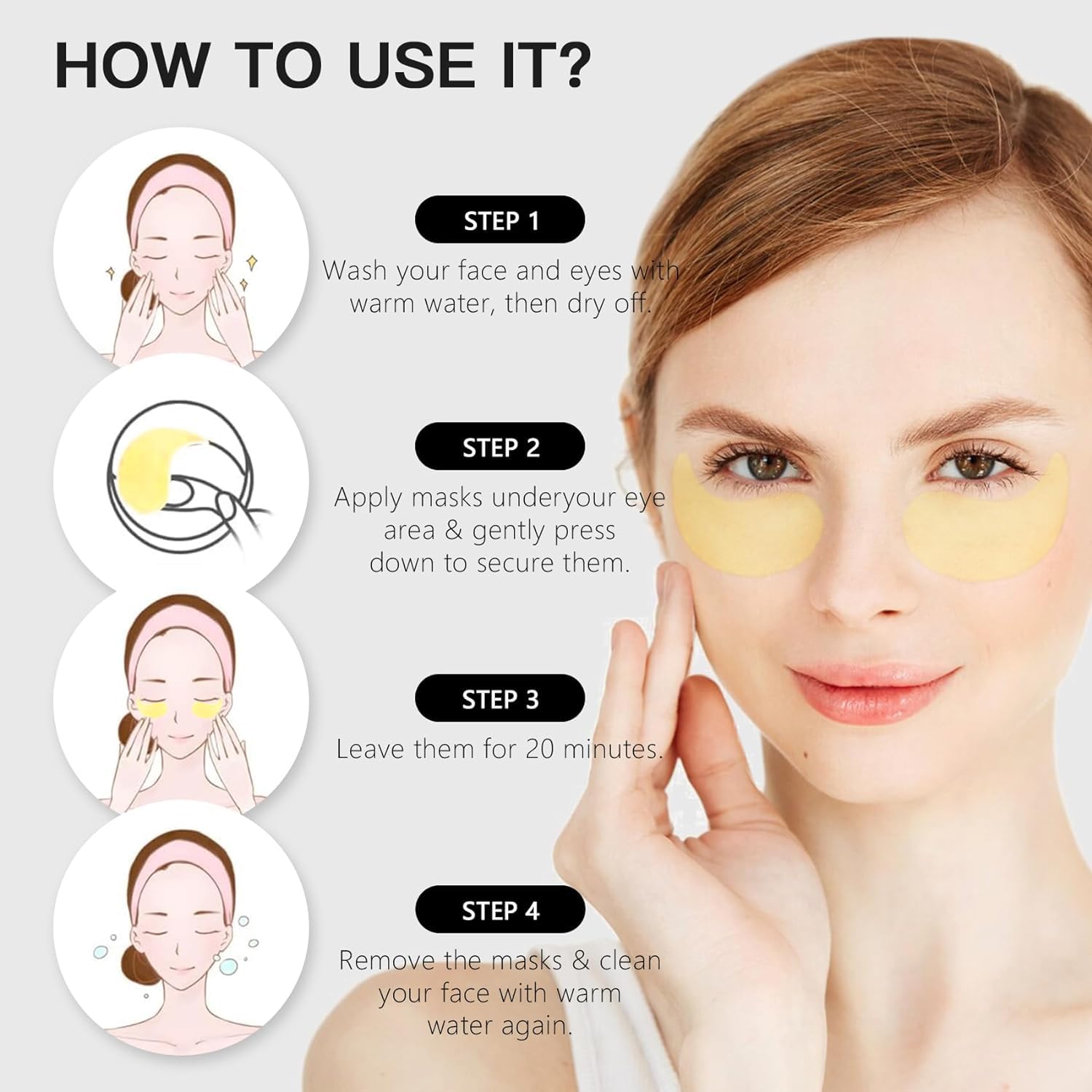 LA MIURA 24K Gold Under Eye Patches ingredients include gold and collagen