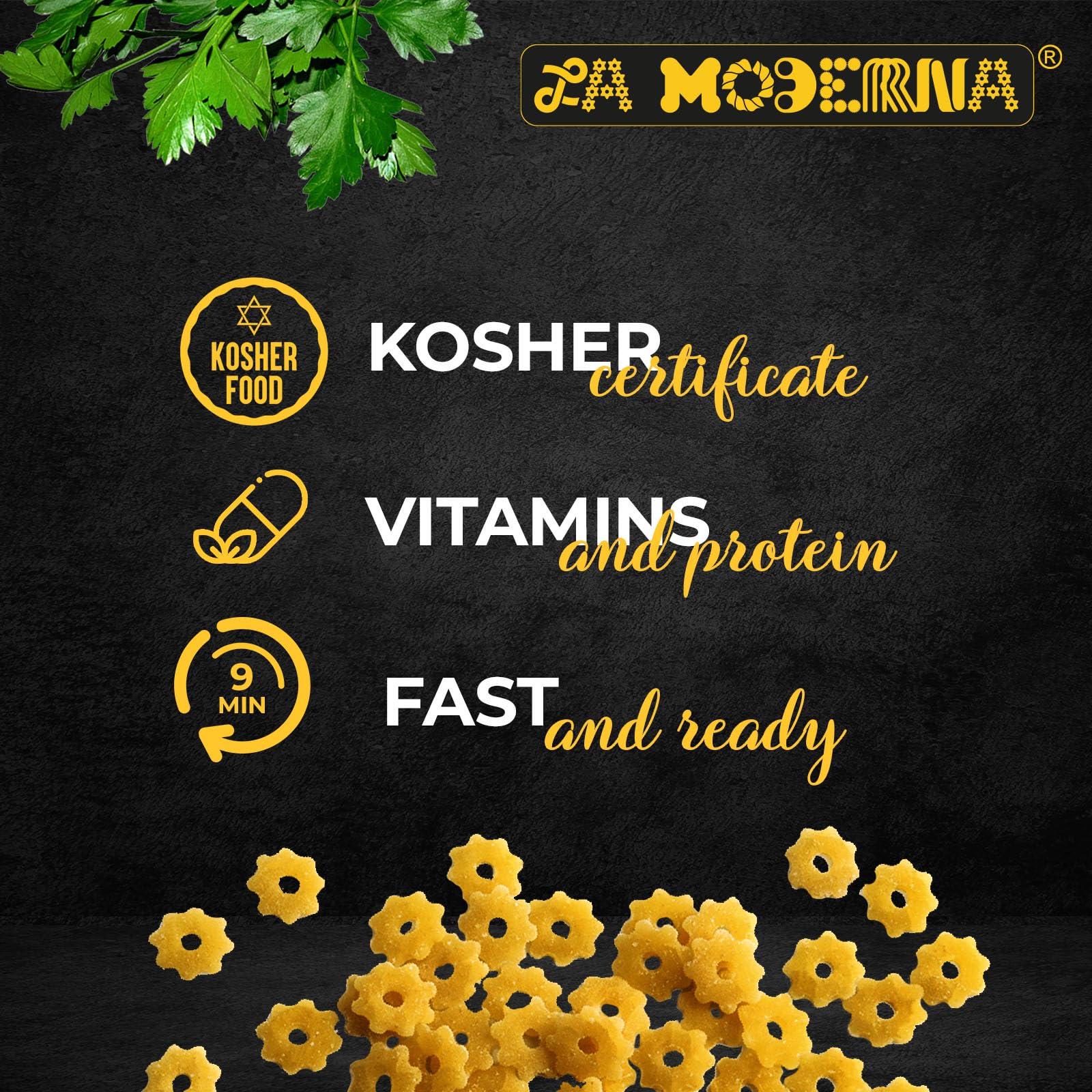 La Moderna Star Pasta enriched with iron and B vitamins from durum semolina.