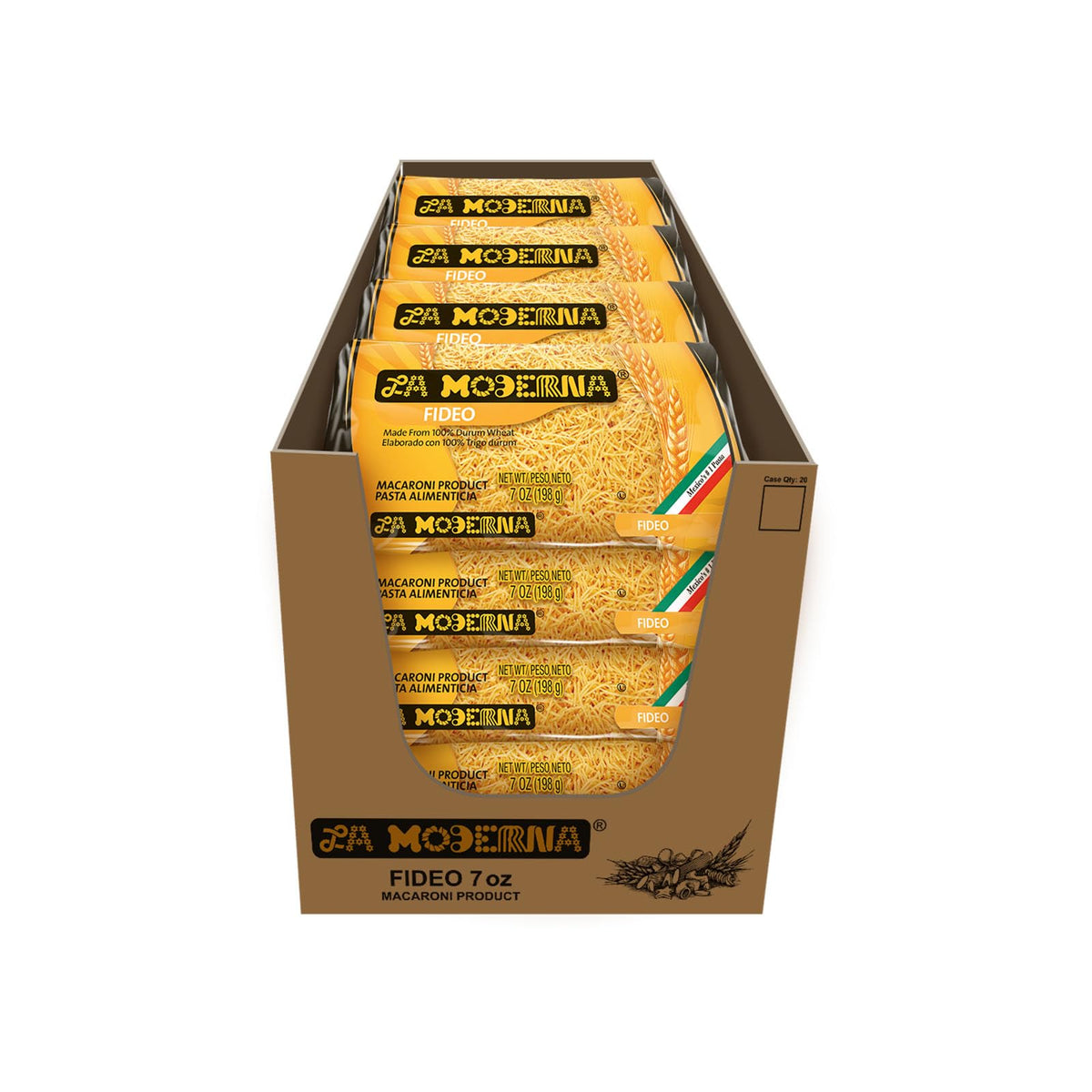 La Moderna bulk pack of noodles on a kitchen counter for family meals.