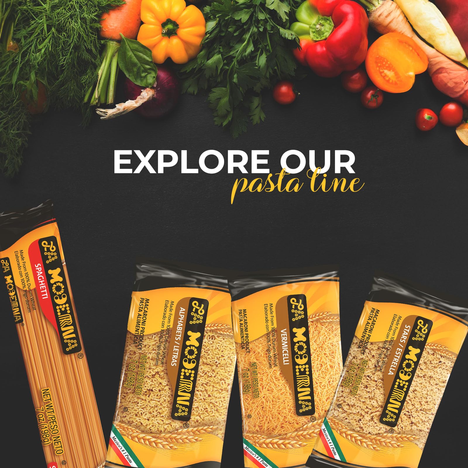 Kosher-certified, non-GMO La Moderna pasta in pantry-ready packaging.