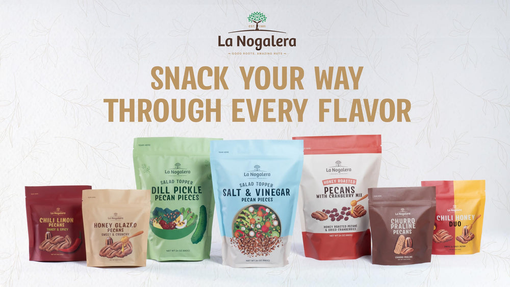 La Nogalera resealable pouch keeps pecans crunchy for longer freshness.