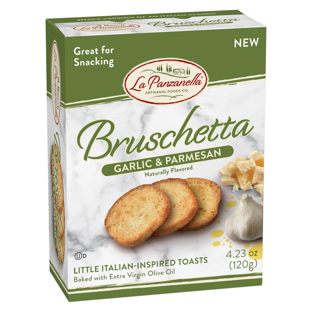 La Panzanella bruschetta crackers ready on a dipping plate for dips.