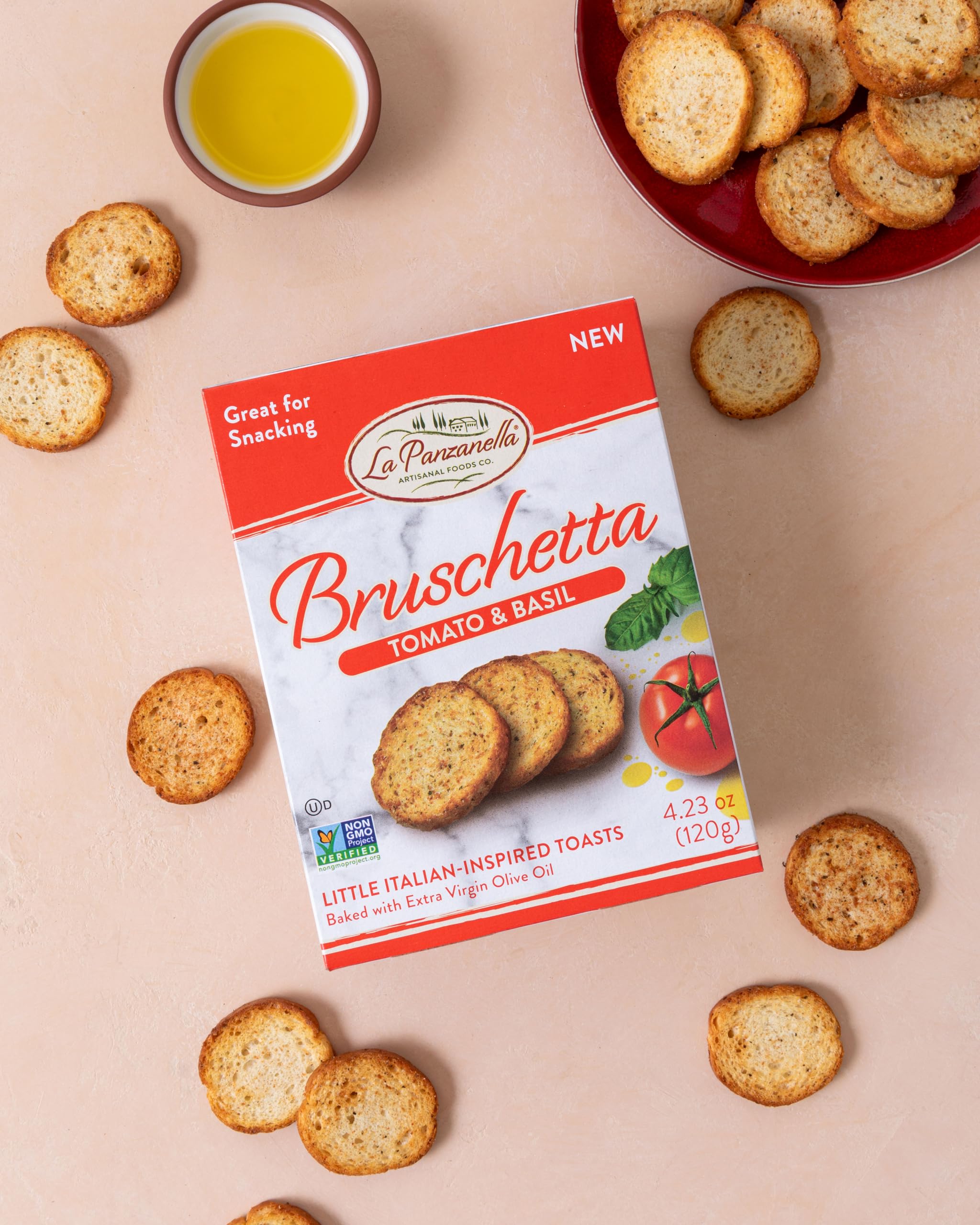 La Panzanella non-GMO verification badge on packaging highlights quality