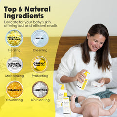 La Petite Creme liniment bottle close-up, versatile all-in-one skincare option for newborns.