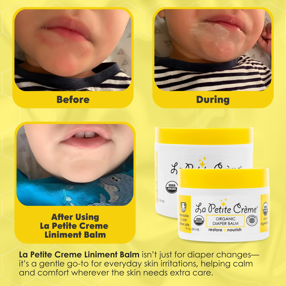 Made in the USA by French moms with Florida facility imagery for La Petite Creme balm.