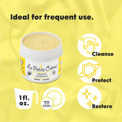 USDA Organic and EWG Verified symbols on La Petite Creme packaging for safe ingredients.