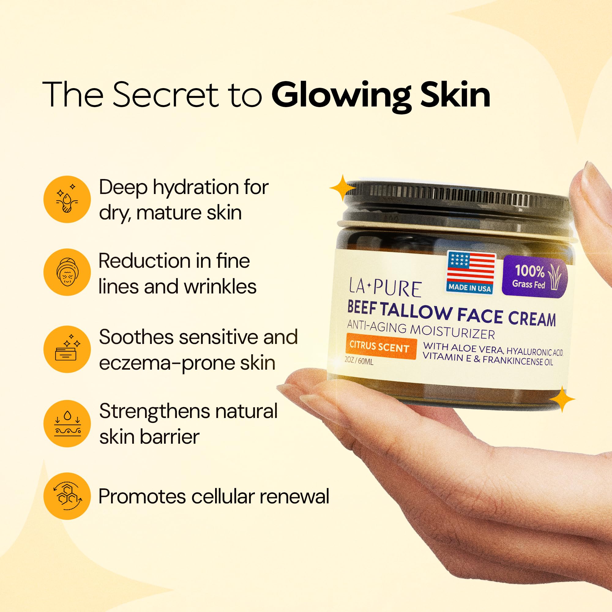 LA PURE label highlights clean ingredients and transparency of the beef tallow cream