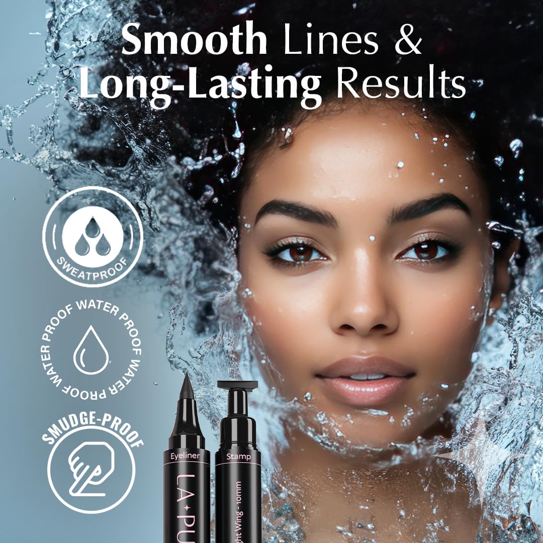 LA PURE smudge-proof black eyeliner remains sharp through humidity