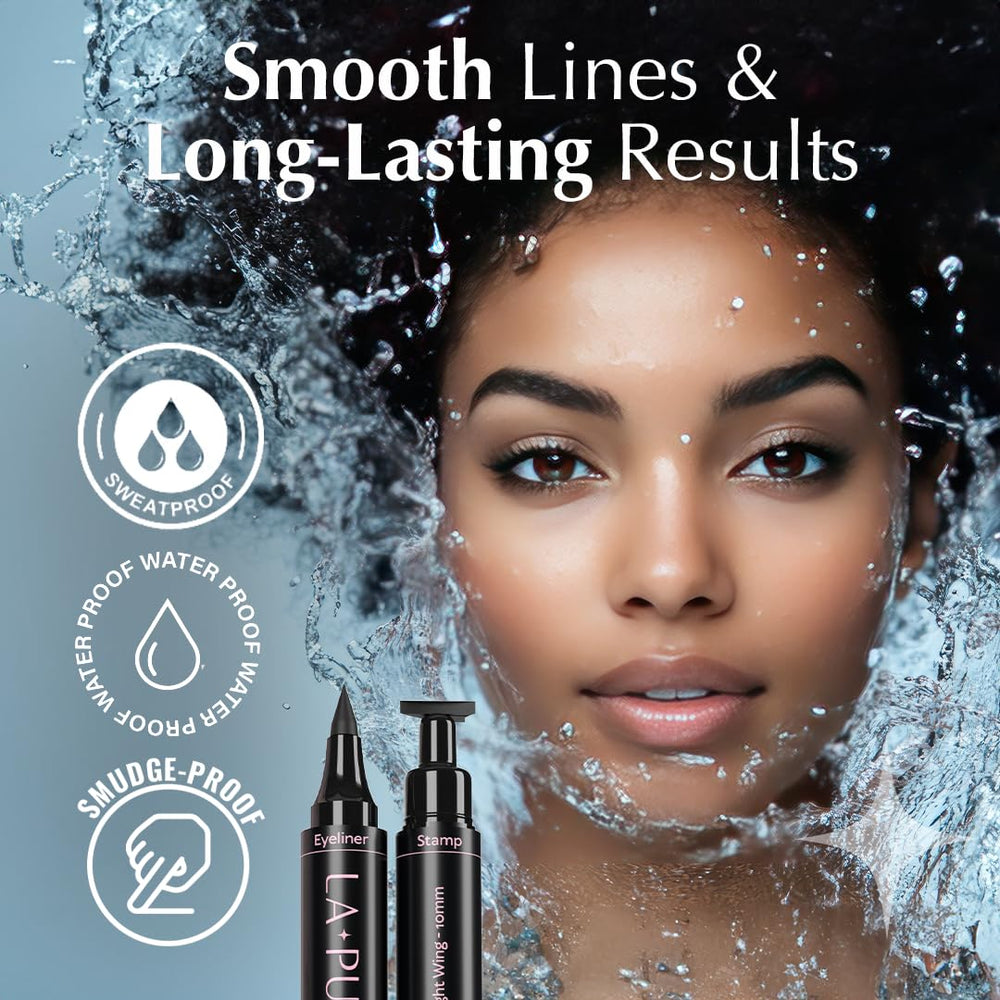 LA PURE smudge-proof black eyeliner remains sharp through humidity
