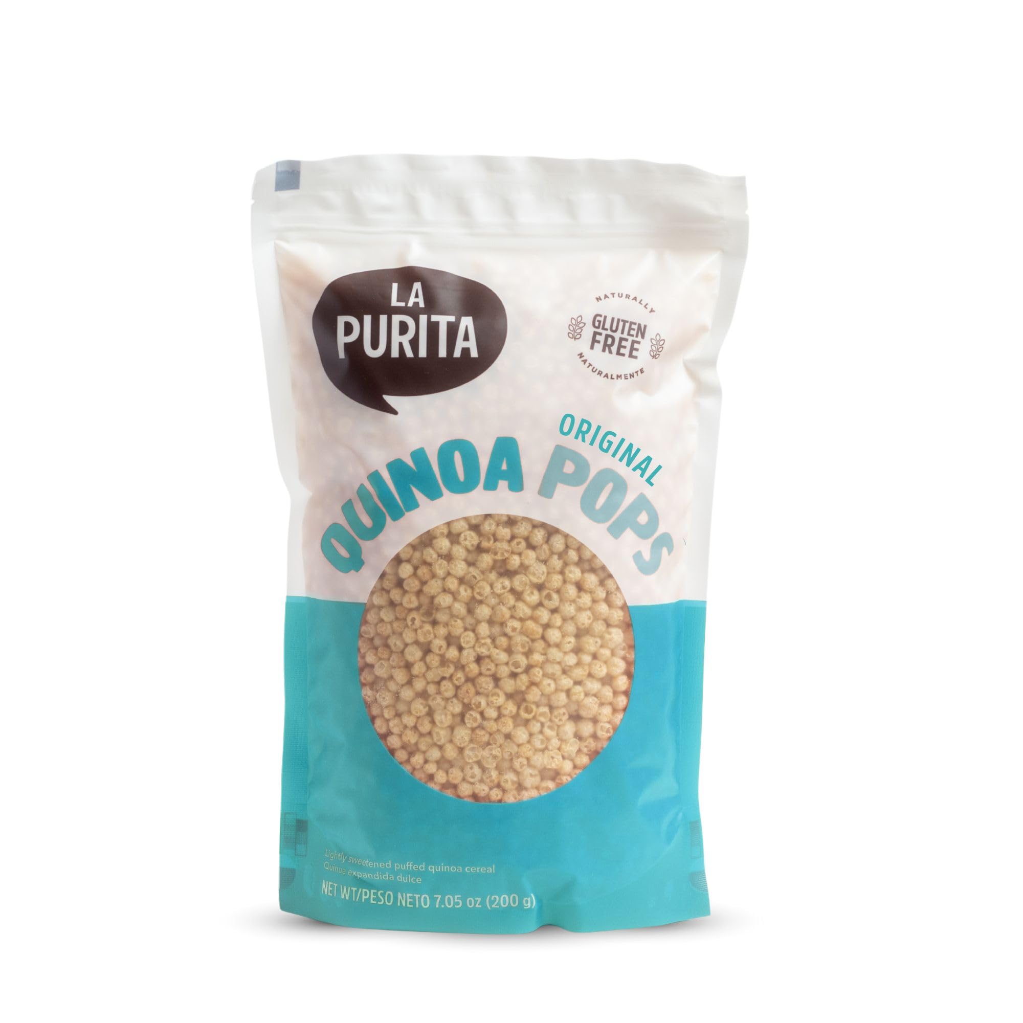 La Purita Quinoa Pops crisp snack, gluten-free and protein-rich for a quick bite.