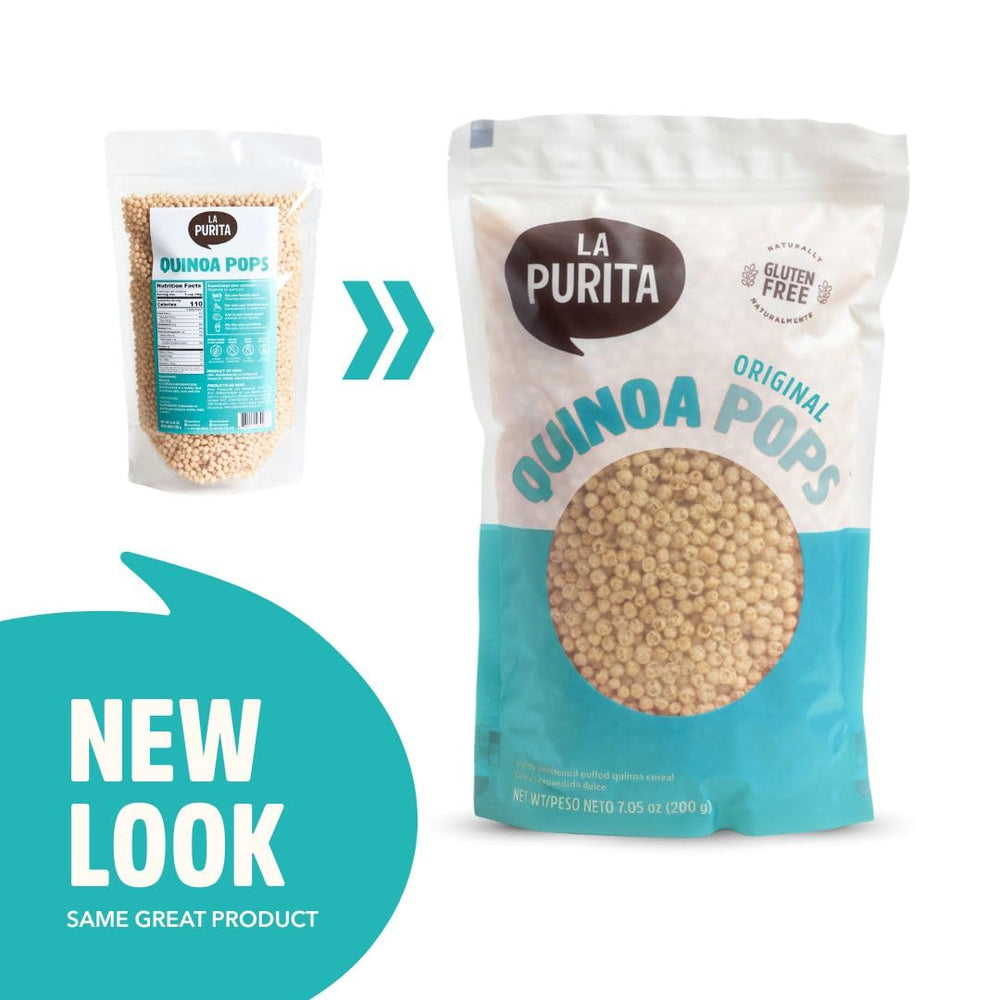 La Purita Quinoa Pops yogurt topping, plant-based protein with a light, satisfying crunch.