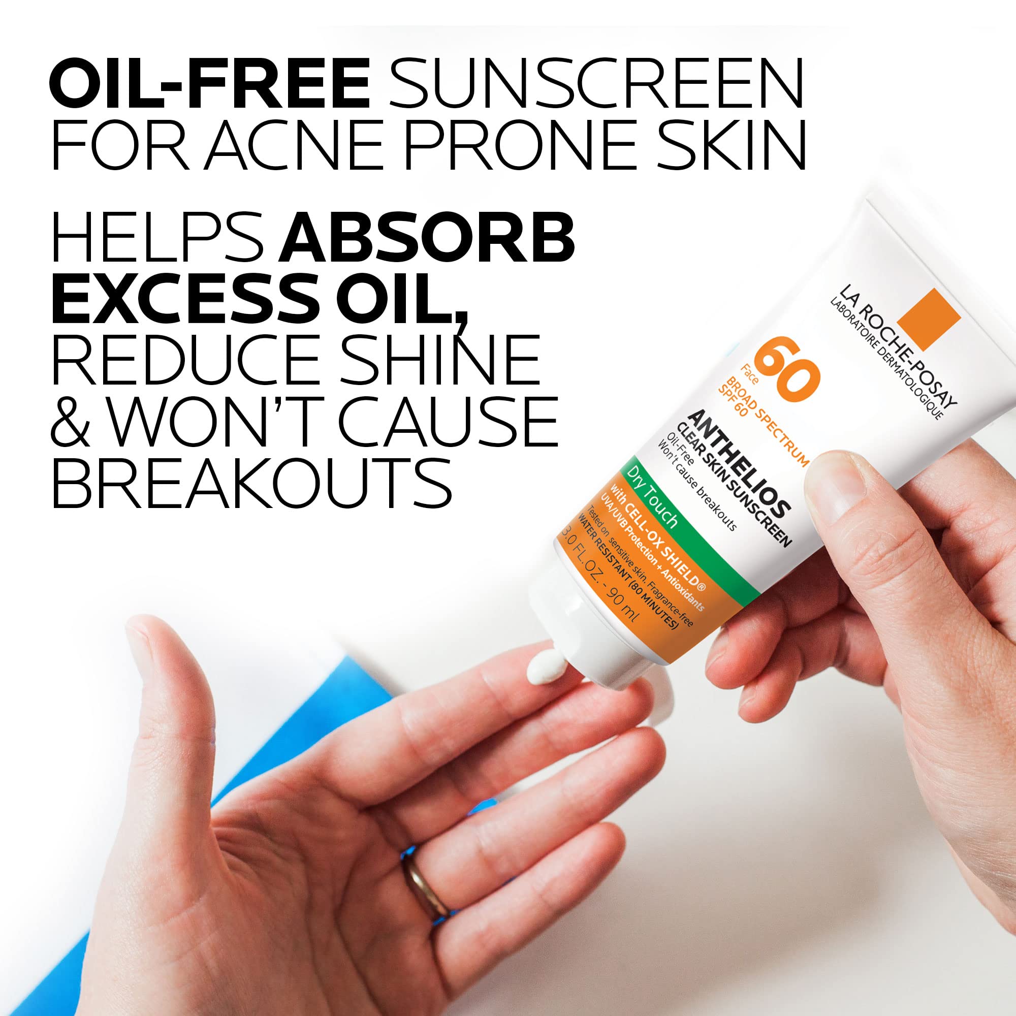 La Roche-Posay Anthelios with Cell-OX Shield label highlighting antioxidant UVA/UVB protection