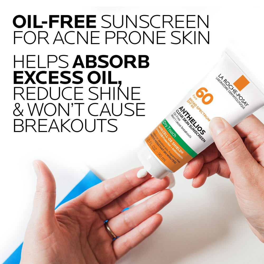 La Roche-Posay Anthelios with Cell-OX Shield label highlighting antioxidant UVA/UVB protection