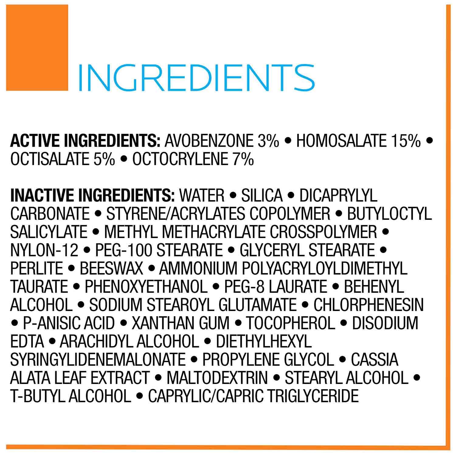 La Roche-Posay Anthelios ingredient list panel showing oil-absorbing components