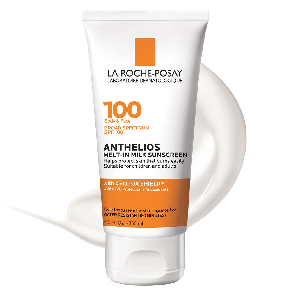 La Roche-Posay Anthelios Melt-In Milk SPF 100 bottle front highlights strong protection in a lightweight formula
