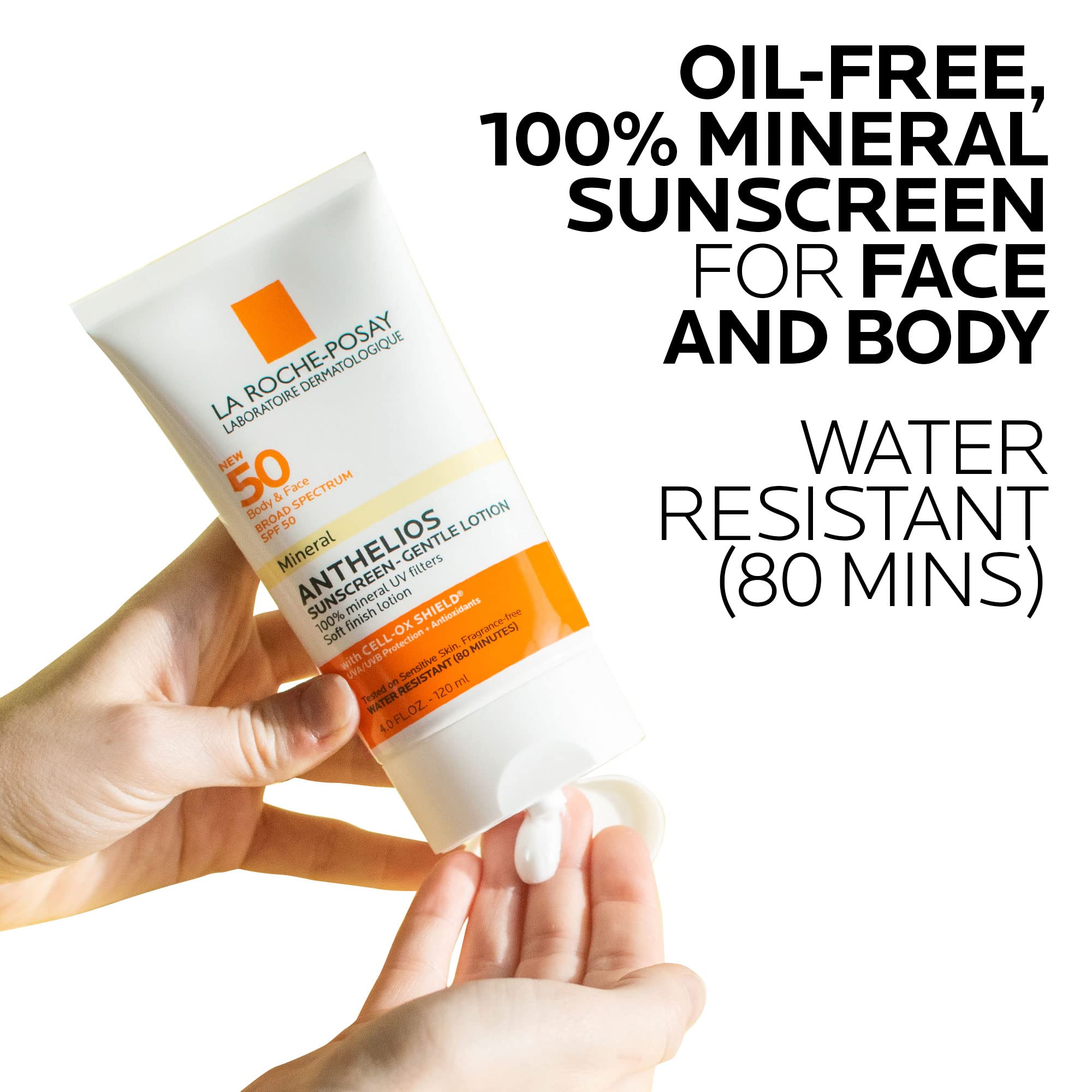 La Roche-Posay Anthelios Mineral Sunscreen on face demonstrates lightweight blend