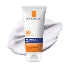 La Roche-Posay Anthelios UV Pro-Sport bottle demonstrates durable SPF 50 protection during workouts.