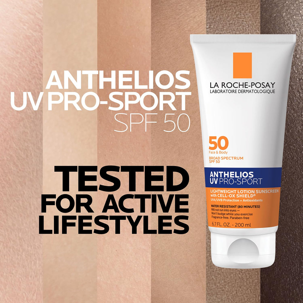 La Roche-Posay Anthelios UV Pro-Sport eye-safe formula preventing stinging during activity.