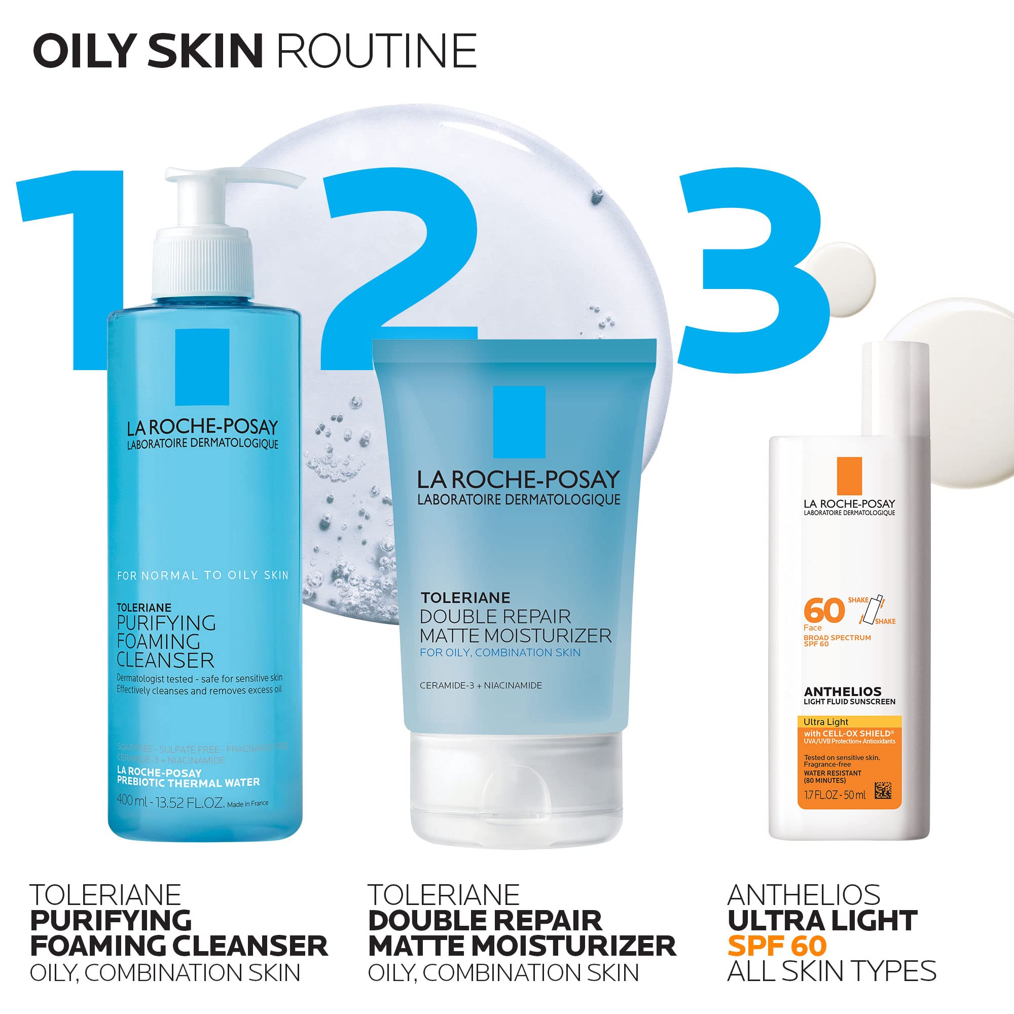 La Roche-Posay barrier repair icon suggests moisture boost within an hour.