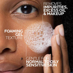 Ingredients panel showing ceramide NP and niacinamide in the cleanser
