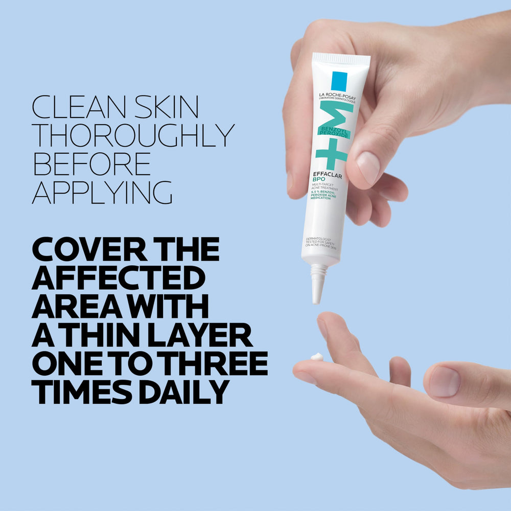 La Roche-Posay Effaclar BPO display shot hints dermatologist-approved, safe choice.
