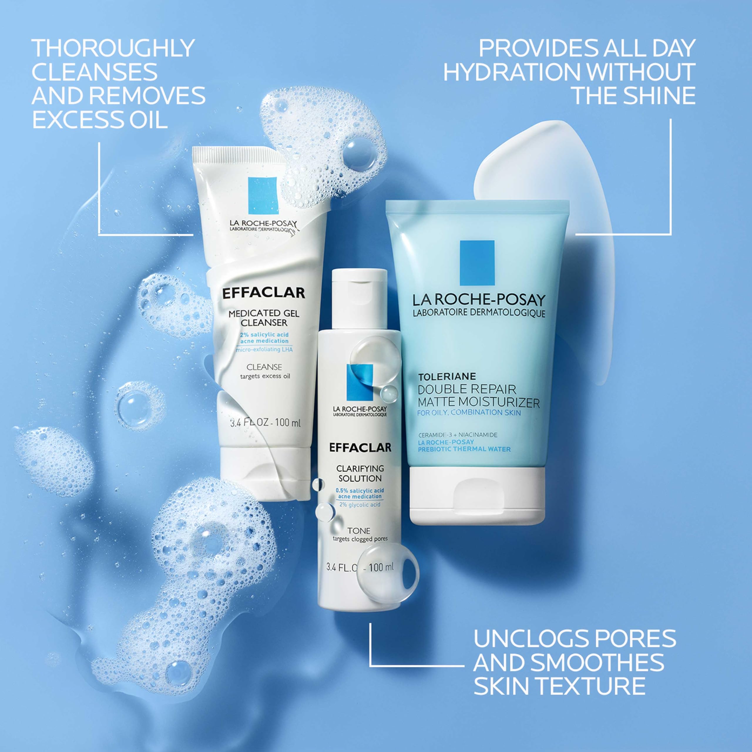 La Roche-Posay Effaclar pores close-up shows refined texture.